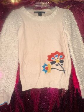 Marc by Marc Jacobs Cream Crewneck Sweater with Colorful Floral Motif